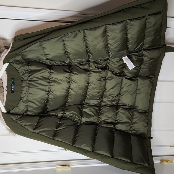 Lauren Ralph Lauren down puffer jacket army green midlength - Picture 10 of 12